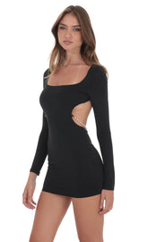 Pearl Open Back Bodycon Dress in Black